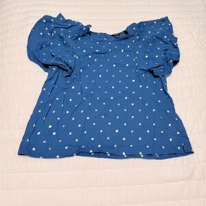 JCrew Blue Polka Dot Puff Sleeve Top - Women's